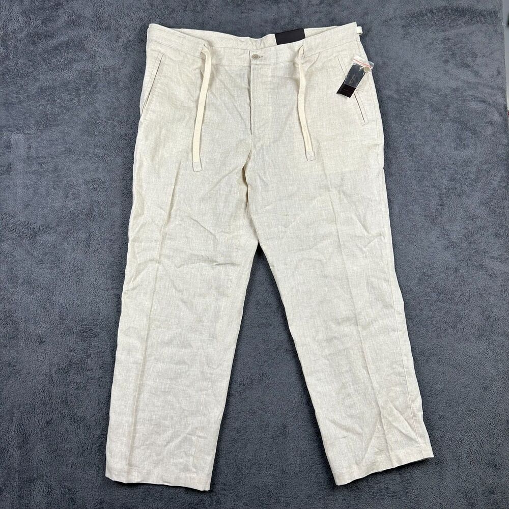 Tasso Elba Island Linen Pants Men’s 38x30 NWT Natural Straight Fit Summer Beach